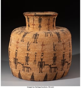 70127: An Apache Pictorial Polychrome Coiled Jar  c. 19