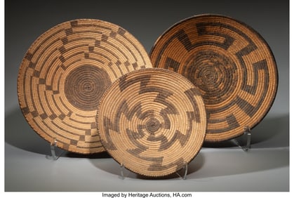 70131: Three Pima / Papago Coiled Bowls  c. 1920  willo