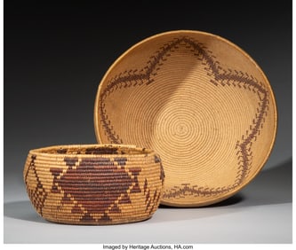 70136: Two Maidu Coiled Bowls  c. 1920  willow, redbud