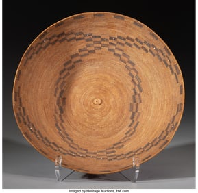 70138: A Large Patwin Coiled Bowl  c. 1890  sedge, blac