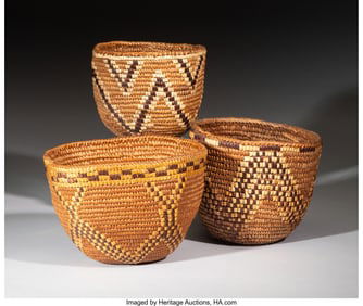70145: Three Northwest Coast Imbricated Baskets  c. 191