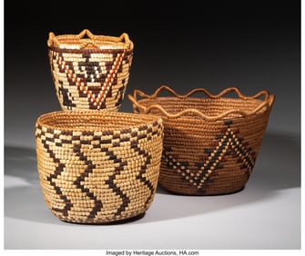 70146: Three Klickitat Imbricated Baskets  c. 1920  the