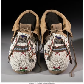 70157: A Pair of Sioux Beaded Hide Moccasins   c. 1890