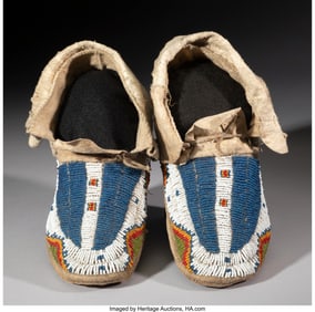 70158: A Pair of Sioux Beaded Hide Moccasins  c. 1890