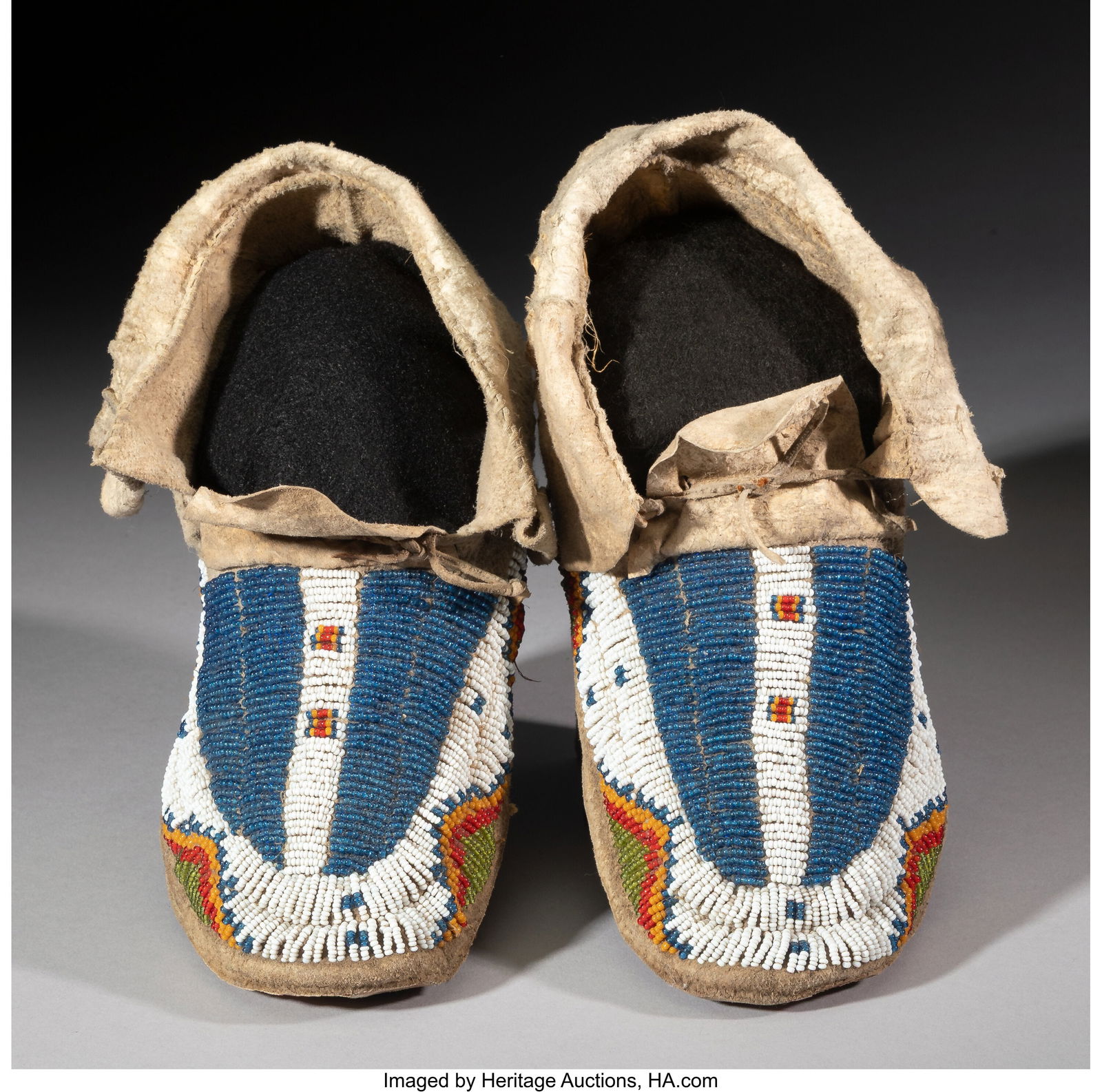 A Pair of Sioux Beaded Hide Moccasins  c. 1890 (1 of 2)