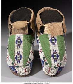 70159: A Pair of Sioux Beaded Hide Moccasins  c. 1890