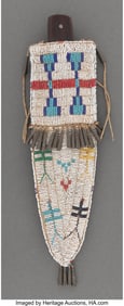70168: A Cheyenne Beaded Hide Knife Sheath and Knife  c