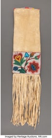 70169: A Cree Beaded Hide Tobacco Bag  c. 1890  hide, g