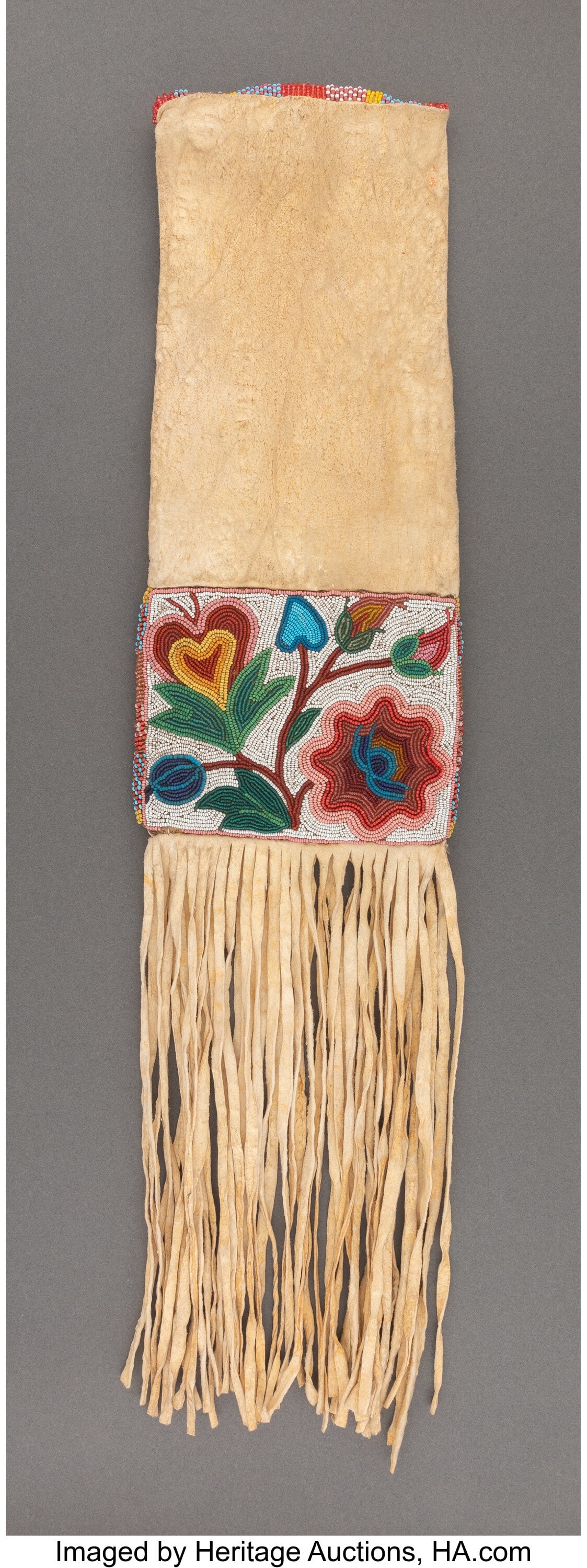 A Cree Beaded Hide Tobacco Bag  c. 1890  hide, g (1 of 2)