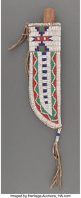 70170: A Sioux Beaded Hide Knife Sheath and Knife  c. 1