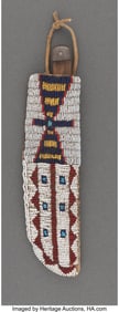 70172: A Cheyenne Beaded Hide Knife Sheath and Knife  c