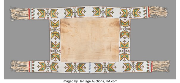 70176: A Sioux Beaded Hide Saddle Blanket   c. 1890  hi