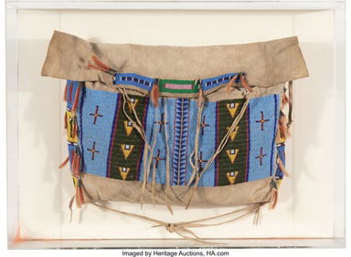 70177: A Sioux Beaded Hide Tipi Bag  c. 1890  hide, gla