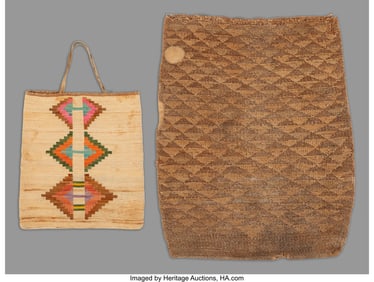 70178: Two Plateau Twined Cornhusk Bags  c. 19th centur