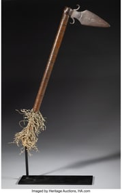 70182: A Crow Tomahawk  c. 1850  wood, iron, copper wir