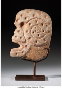 70224: A Veracruz Stone Hacha with Skull Motif  Gulf Co