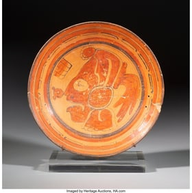 70233: A Maya Polychrome Plate with Profile Head of a S