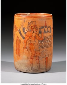 70235: A Maya Polychrome Cylinder Vase  Mesoamerica, La