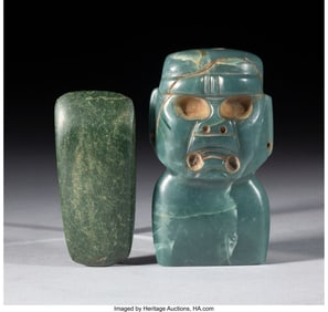 70247: An Olmec Jade Half-figure and a Celt  Mesoameric