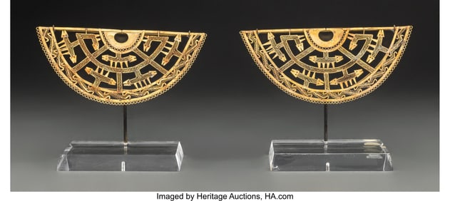 70266: A Superb Pair of Moche Gold Filigree Nose Plaque