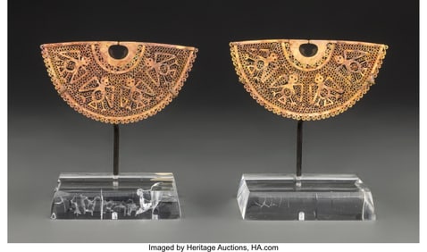 70267: A Pair of Moche Gold Nose Ornaments   Peru, c. 3