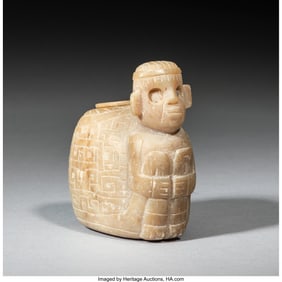 70273: A Miniature Chavin Lidded Jar with Seated Figure