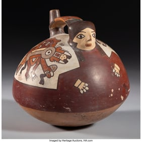 70278: A Nazca Polychrome Bridge-Spout Vessel  Peru, c.