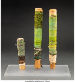 70284: Three Nazca Feathered Dowels  Peru, Early Interm