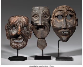 70325: Three Himalayan Masks  Tibet/Nepal, c. 19th to m