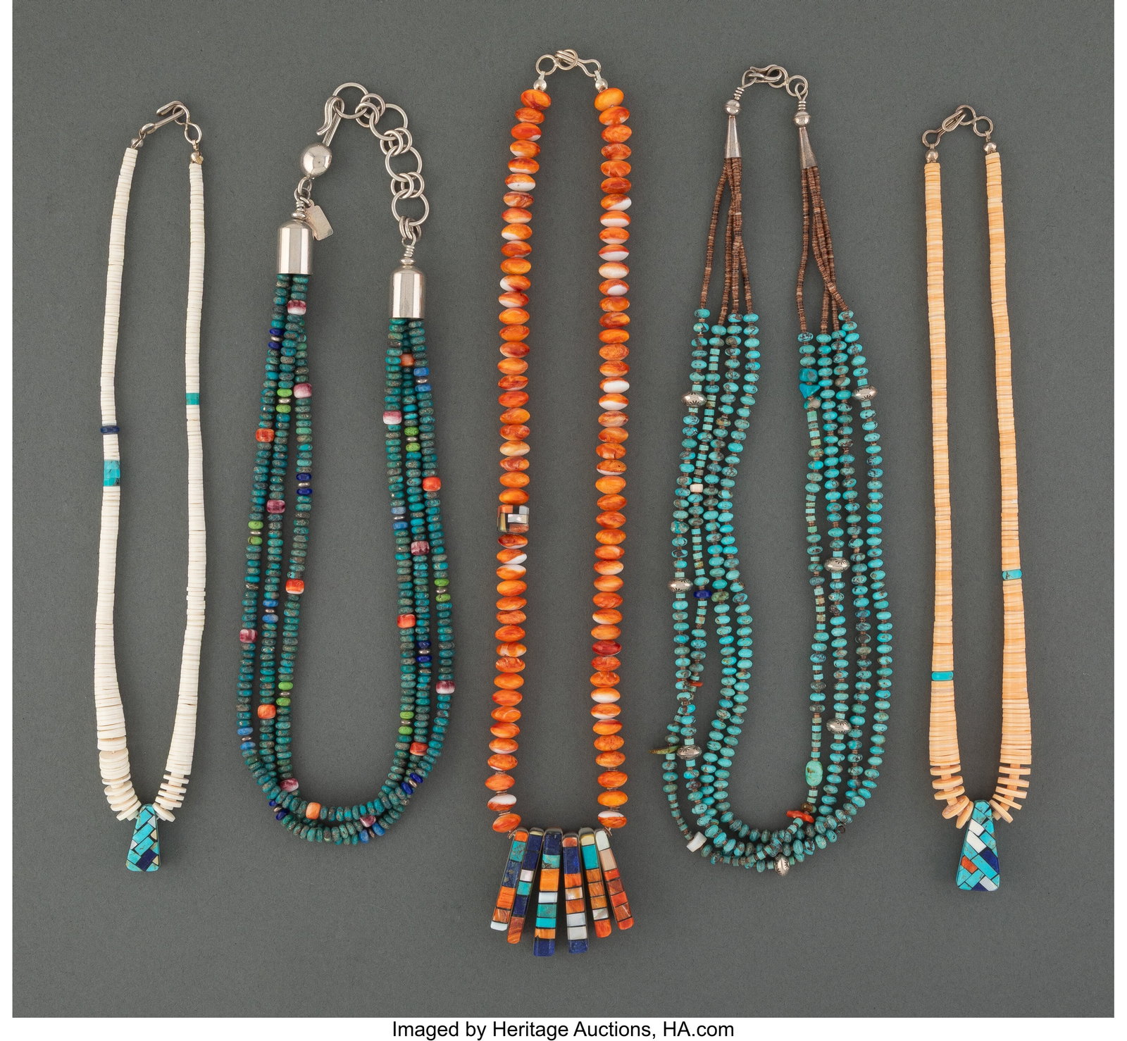 Five Southwest Necklaces Length of coral examp: Five Southwest Necklaces Length of coral example: 10 inches HID03101062020 © 2025 Heritage Auctions | All Rights Reserved www.HA.com/TexasAuctioneerLicenseNotice