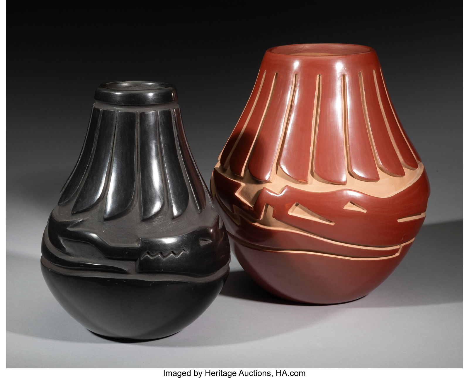 Two Santa Clara Style Jars   including a redware (1 of 4)