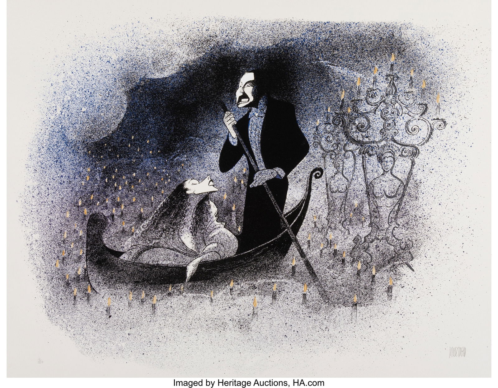 Al Hirschfeld (American, 1903-2003) The Journey,: Al Hirschfeld (American, 1903-2003) The Journey, Phantom of the Opera, Michael Crawford and Sarah Brightman Lithograph in colors on Arches paper 21-1/8 x 27-1/8 inc