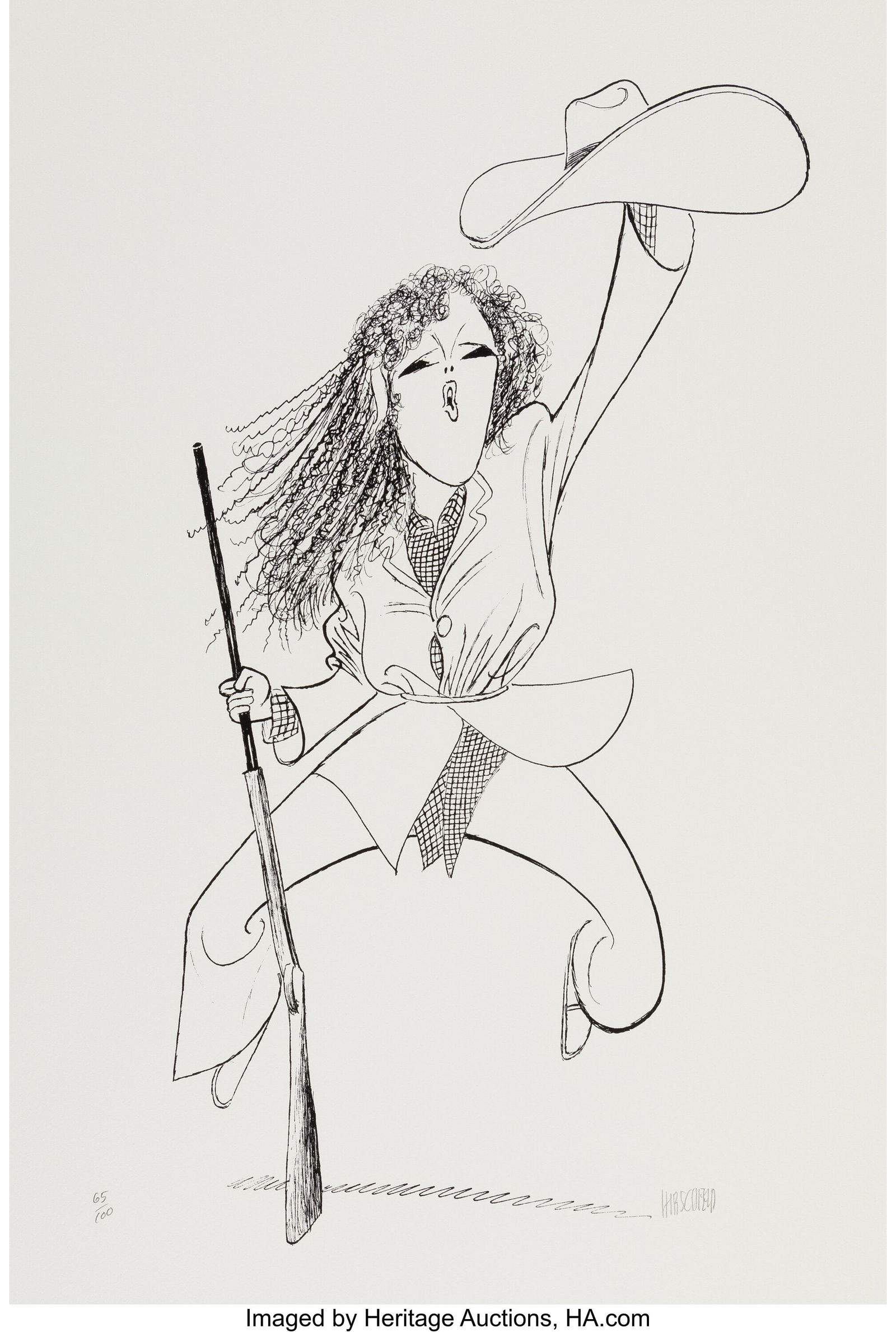 Al Hirschfeld (American, 1903-2003) Annie Get Yo: Al Hirschfeld (American, 1903-2003) Annie Get Your Gun, Bernadette Peters Lithograph on wove paper 22 x 16 inches (55.9 x 40.6 cm) (sheet) Ed&pe