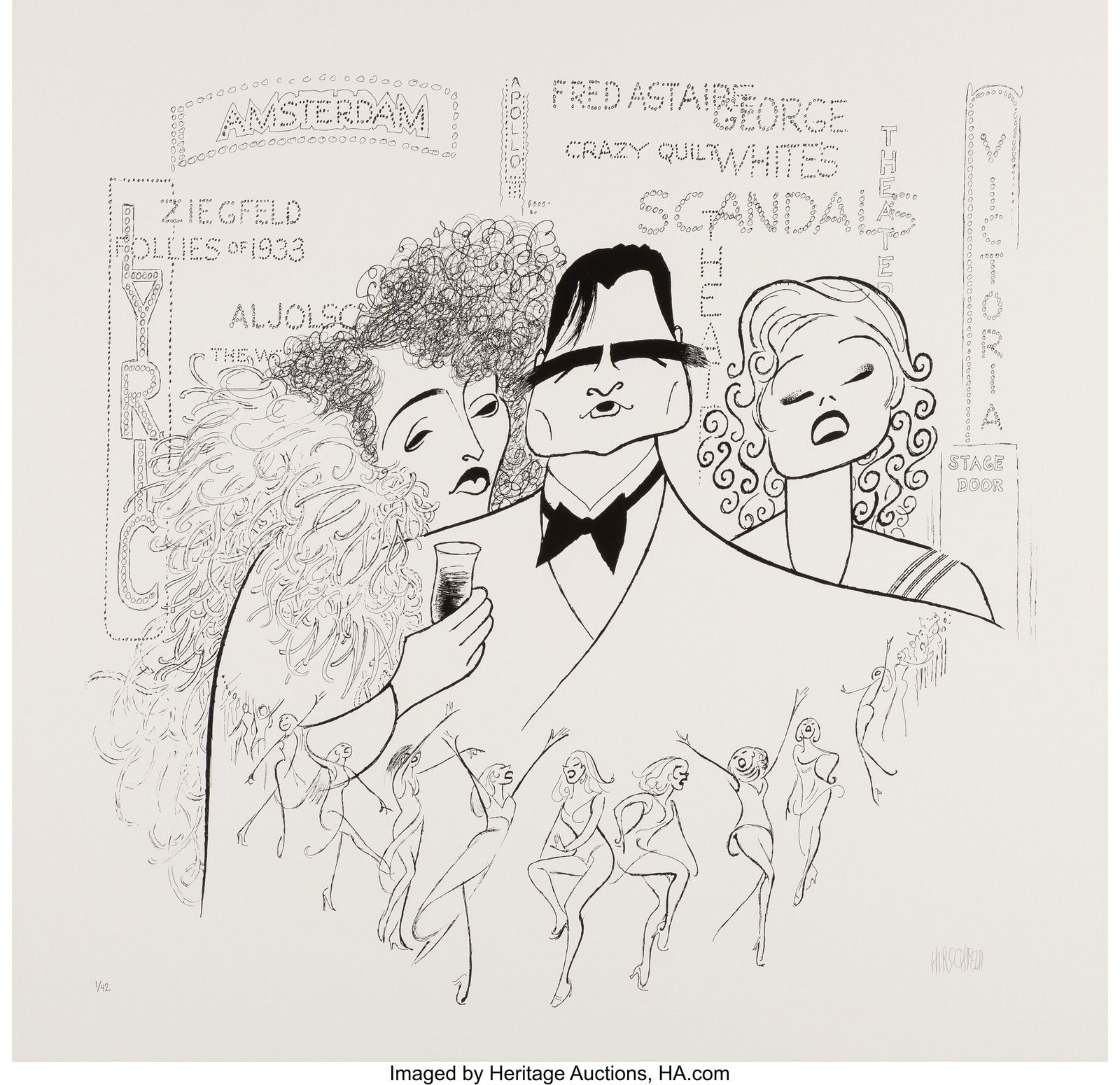 Al Hirschfeld (American, 1903-2003) 42nd Street,: Al Hirschfeld (American, 1903-2003) 42nd Street, Christine Ebersole, Michael Cumpsty, and Kate Levering Lithograph on wove paper 21 x 25 inches (53.3 x 63