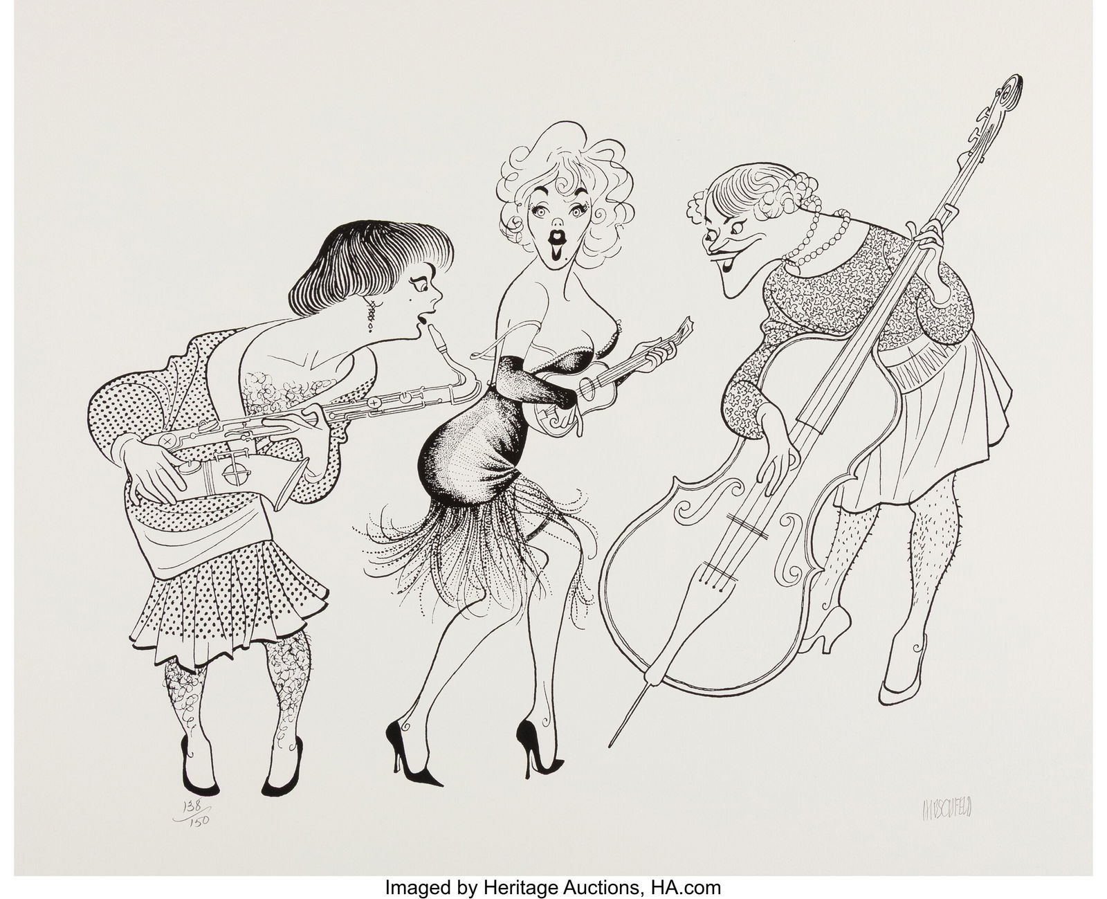 Al Hirschfeld (American, 1903-2003) Some Like it: Al Hirschfeld (American, 1903-2003) Some Like it Hot, Tony Curtis, Marilyn Monroe, and Jack Lemmon Lithograph on wove paper 22 x 23 inches (55.9 x 58&peri
