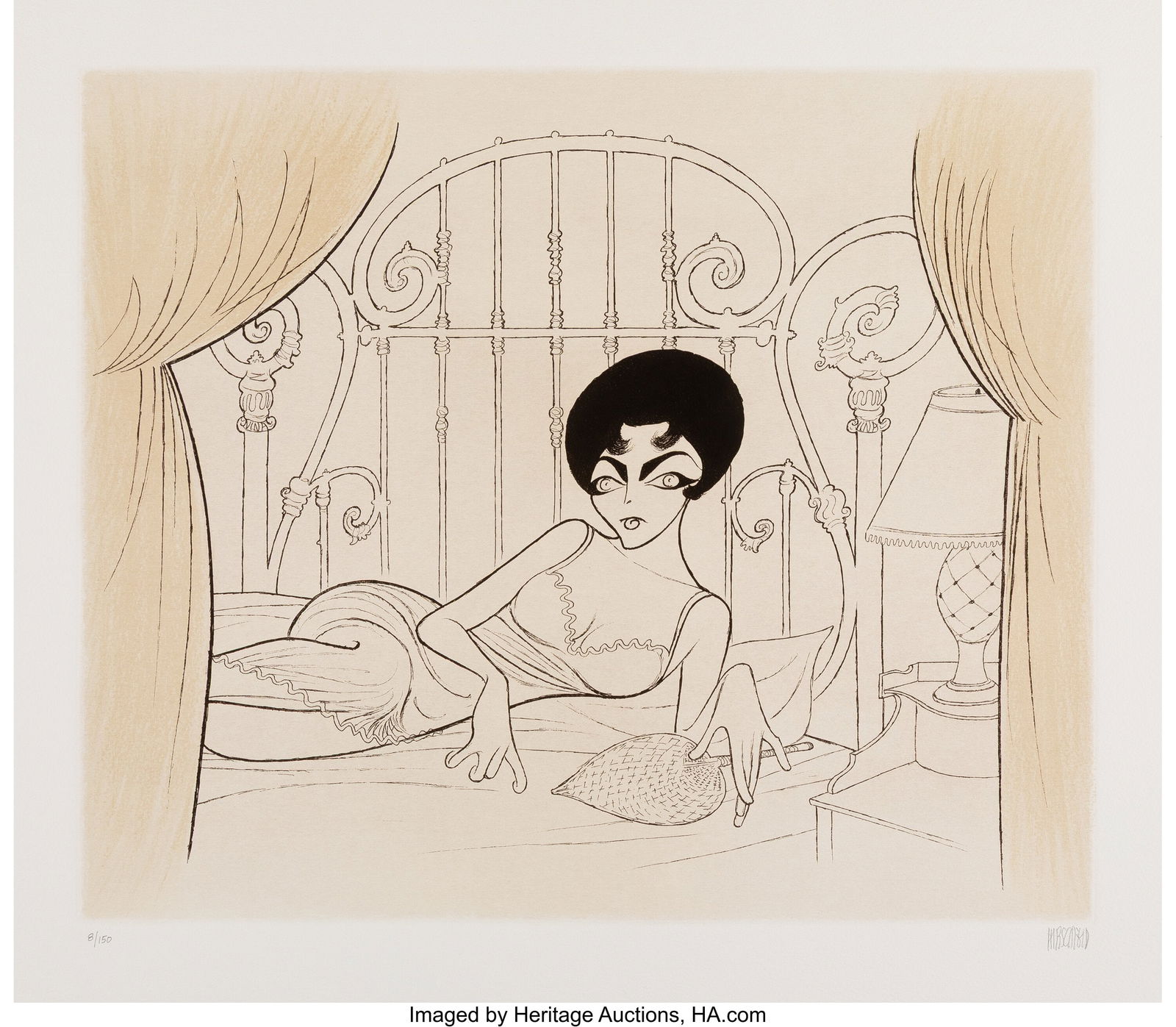 Al Hirschfeld (American, 1903-2003) Elizabeth Ca: Al Hirschfeld (American, 1903-2003) Elizabeth Cat On Hot Tin Roof Taylor, Elizabeth Taylor Etching in colors on Arches paper 21-3/8 x 23-3/4 inches (54.2 x 60