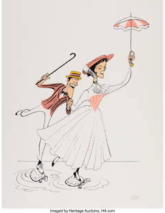 18053: Al Hirschfeld (American, 1903-2003) Mary Poppins: Al Hirschfeld (American, 1903-2003) Mary Poppins, Julie Andrews and Dick Van Dyke Lithograph in colors on Arches paper 22 x