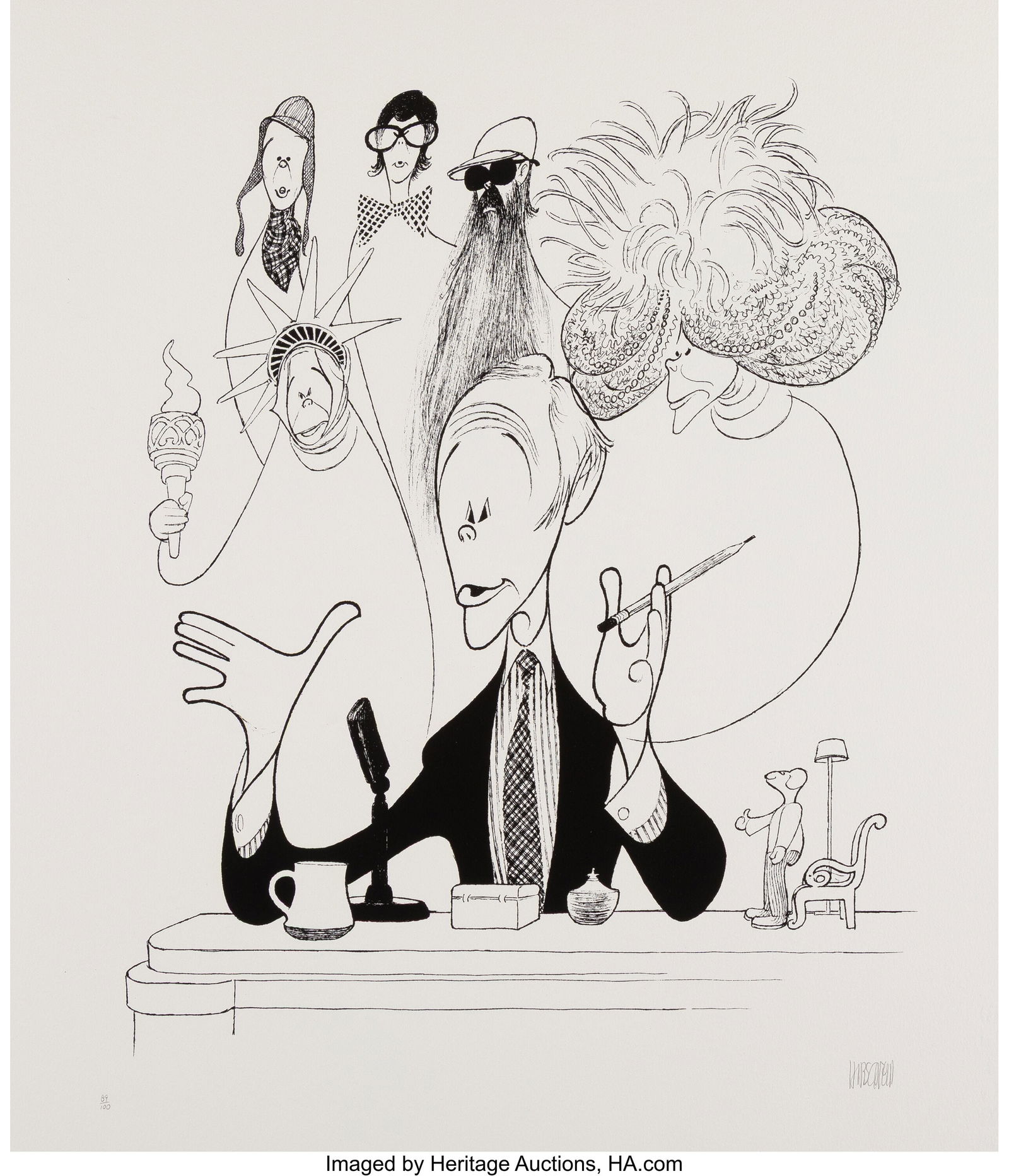 Al Hirschfeld (American, 1903-2003) Johnny Carso: Al Hirschfeld (American, 1903-2003) Johnny Carson Lithograph on Arches paper 20 x 18 inches (50.8 x 45.7 cm) Ed. 89/100 Signed and editioned in penci