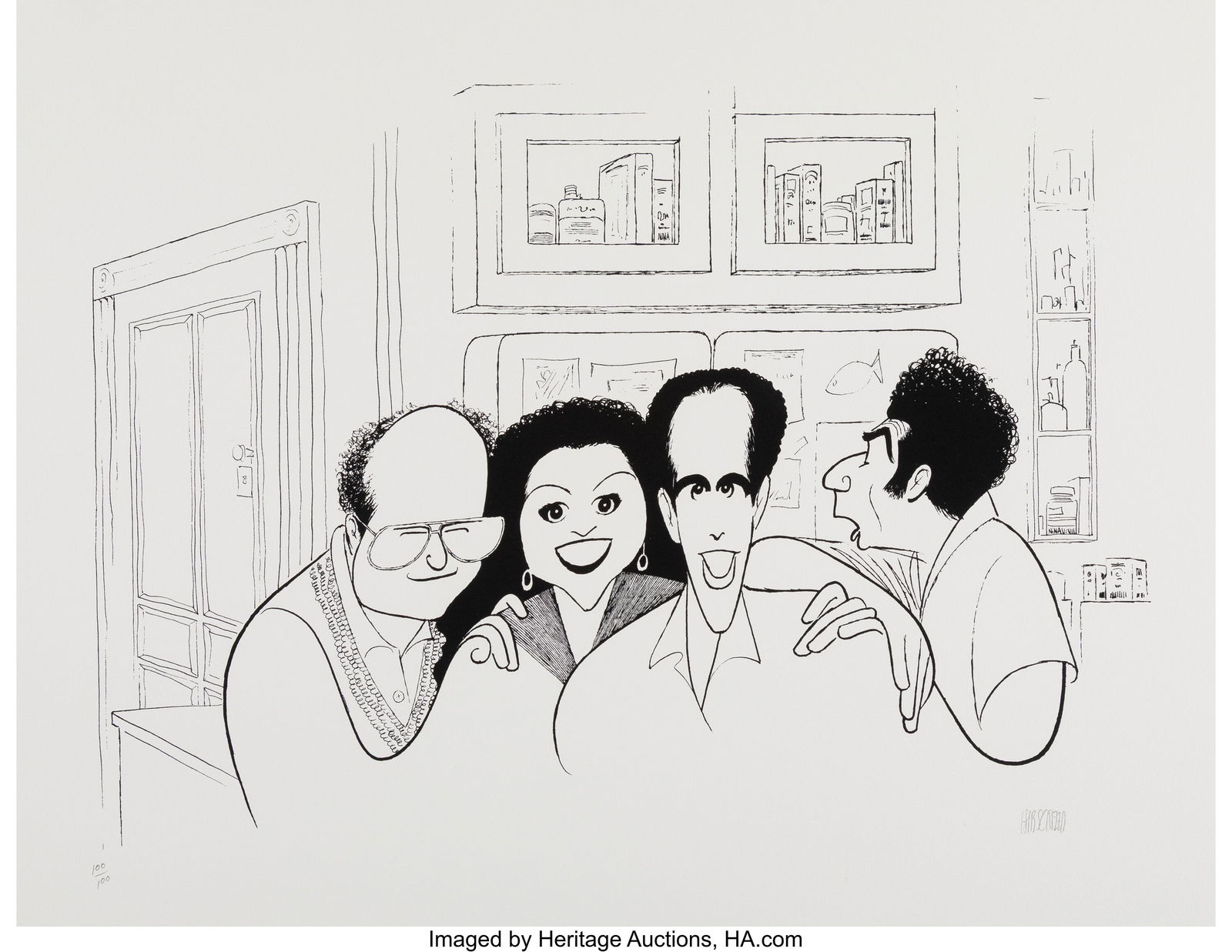 Al Hirschfeld (American, 1903-2003) Seinfeld Fin: Al Hirschfeld (American, 1903-2003) Seinfeld Finale, Jason Alexander, Julia Louis-Dreyfus, Jerry Seinfeld, and Michael Richards Lithograph on wove paper 18-1&so
