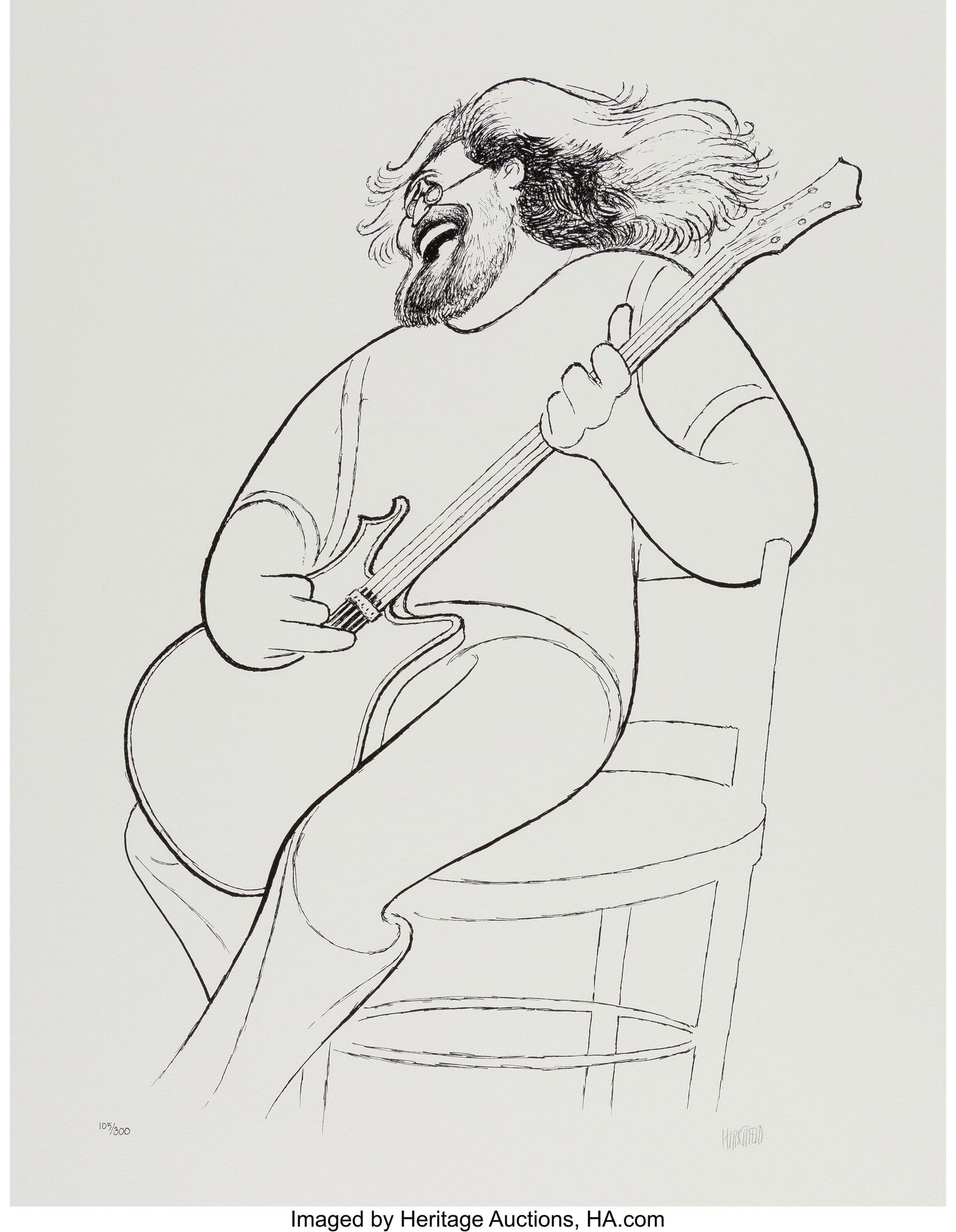 Al Hirschfeld (American, 1903-2003) Jerry Garcia: Al Hirschfeld (American, 1903-2003) Jerry Garcia Lithograph on wove paper 24 x 20 inches (61.0 x 50.8 cm) (sheet) Ed. 105/300 Signed and ed
