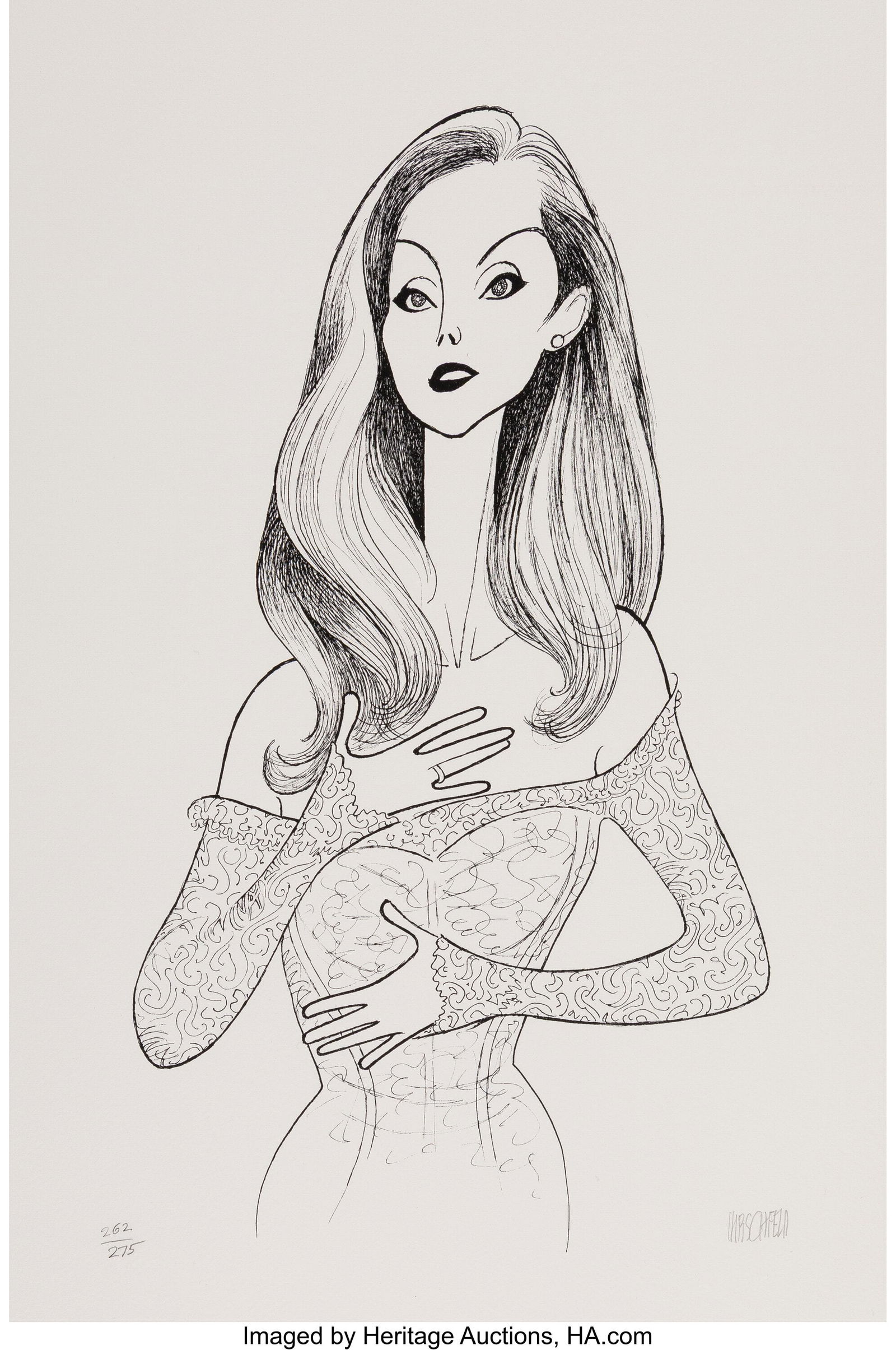 Al Hirschfeld (American, 1903-2003) Celine Dion: Al Hirschfeld (American, 1903-2003) Celine Dion Lithograph on wove paper 21 x 16 inches (53.3 x 40.6 cm) (sheet) Ed. 262/275 Signed and edi