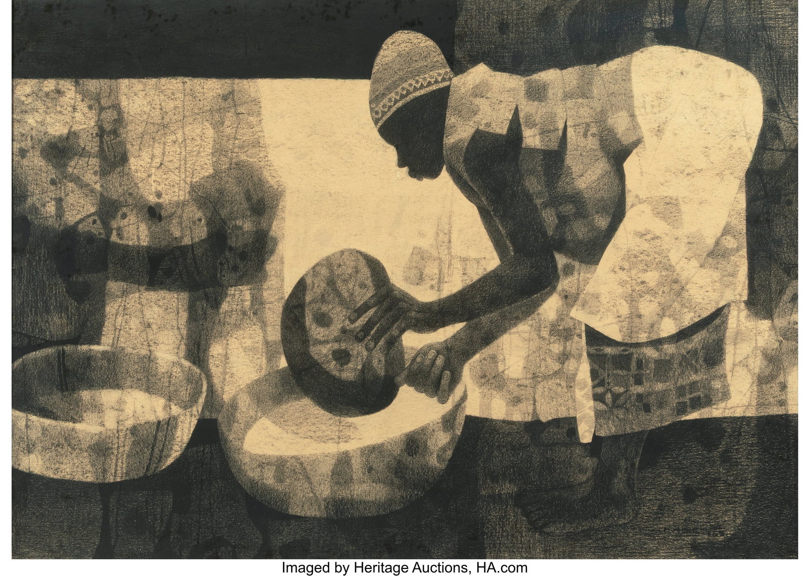 Charles McGee (American, 1924-2021) Untitled (Wo: Charles McGee (American, 1924-2021) Untitled (Woman Washing), circa 1965 Charcoal on board 29-1/2 x 42 inches (74.9 x 106.7 cm) PROVENANCE&c