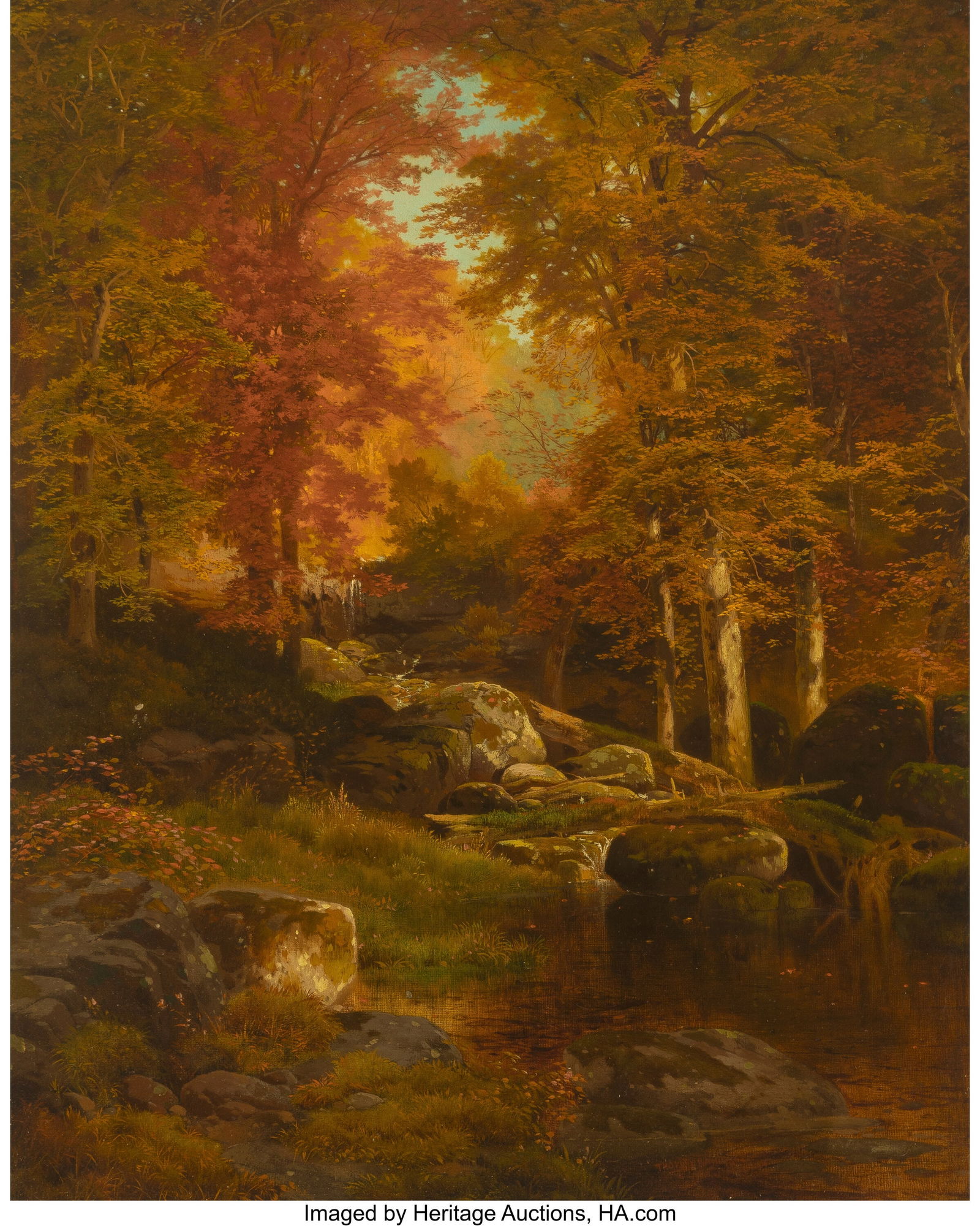 Thomas Moran (American, 1837-1926) A Wood Scene,: Thomas Moran (American, 1837-1926) A Wood Scene, Autumn, 1865 Oil on canvas 20 x 16 inches (50.8 x 40.6 cm) Signed and dated lower right: THOS