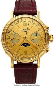 54016: Longines, 18k Yellow Gold Chronograph With Date