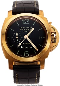 54043: Panerai Luminor 18k Rose Gold GMT Wristwatch Ful
