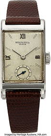 Patek Philippe, Vintage Steel Rectangular Wristw: Patek Philippe, Vintage Steel Rectangular Wristwatch, circa 1940's Case: 20 mm x 36 mm, stainless steel , two body, signed Patek Philippe & Co. Geneve Sw