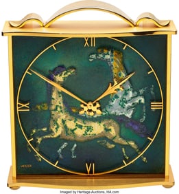 54220: IMHOF Unique "Chevaux Cabrés" Enamel & Gilt Clo