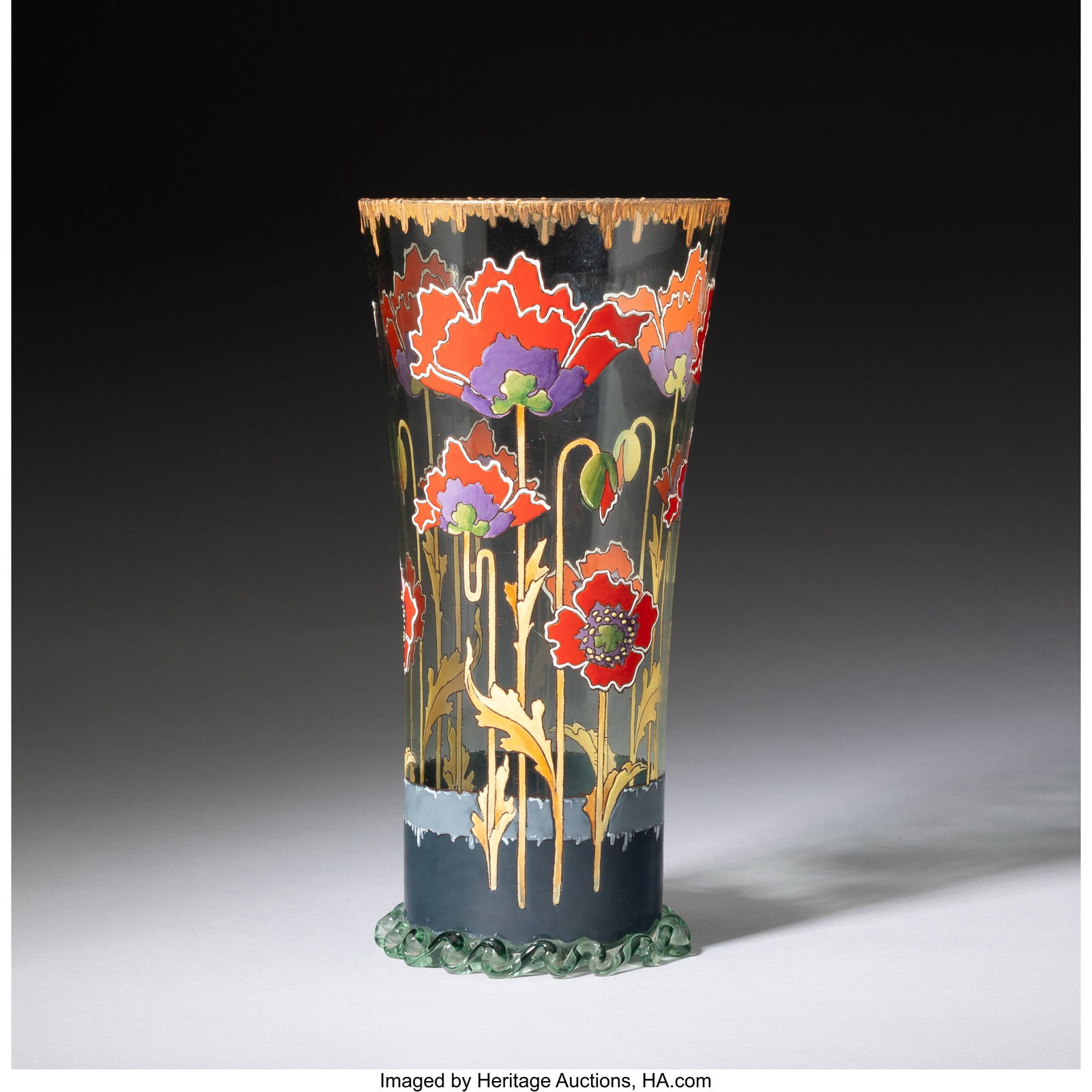 Fritz Heckert Vase, circa 1900 Glass, enamel 9-7: Fritz Heckert Vase, circa 1900 Glass, enamel 9-7/8 x 4-7/8 inches (25.1 x 12.4 cm) HID03101062020 © 2025 Heritage Auctions | All Rights Reserved w