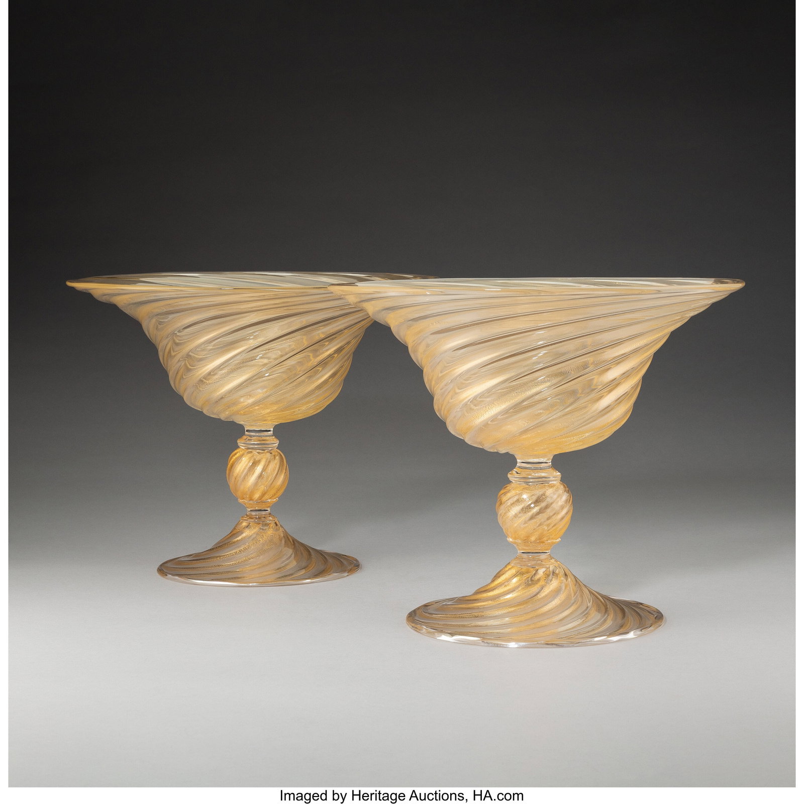 ARS Cenedese A Pair of Swirl Footed Bowls Murano: ARS Cenedese A Pair of Swirl Footed Bowls Murano glass 10 x 12-1/4 inches (25.4 x 31.1 cm) (each) Marks: ARS Cenedese, Murano HID03101062020 © 20