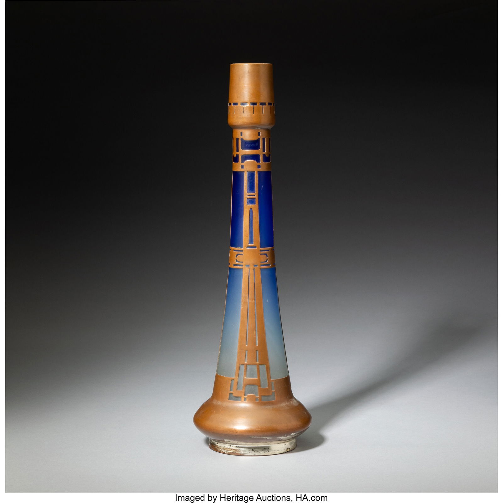 Loetz Luna Vase with Overlay Attributed to Kolom: Loetz Luna Vase with Overlay Attributed to Koloman Moser, early 20th century Glass, copper 15-3/4 x 4-3/4 inches (40.0 x 12.1 cm) HID03101062020 © 2025